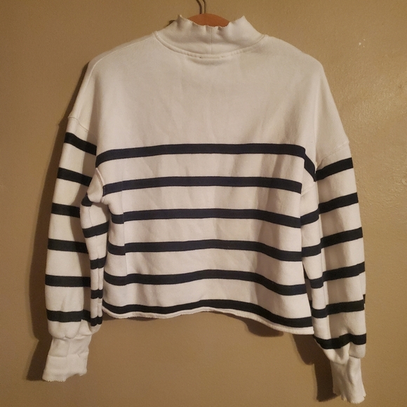 J.CREW Heritage Terry Mockneck Cropped Sweashirt In Stripe Women's SZ S - Picture 5 of 14